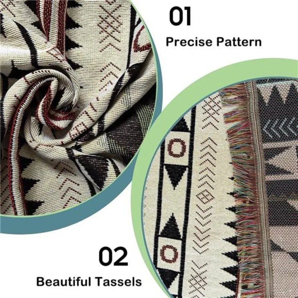 Boho Throw Blanket Reversible Cotton Tapestry Hippie Room Decor